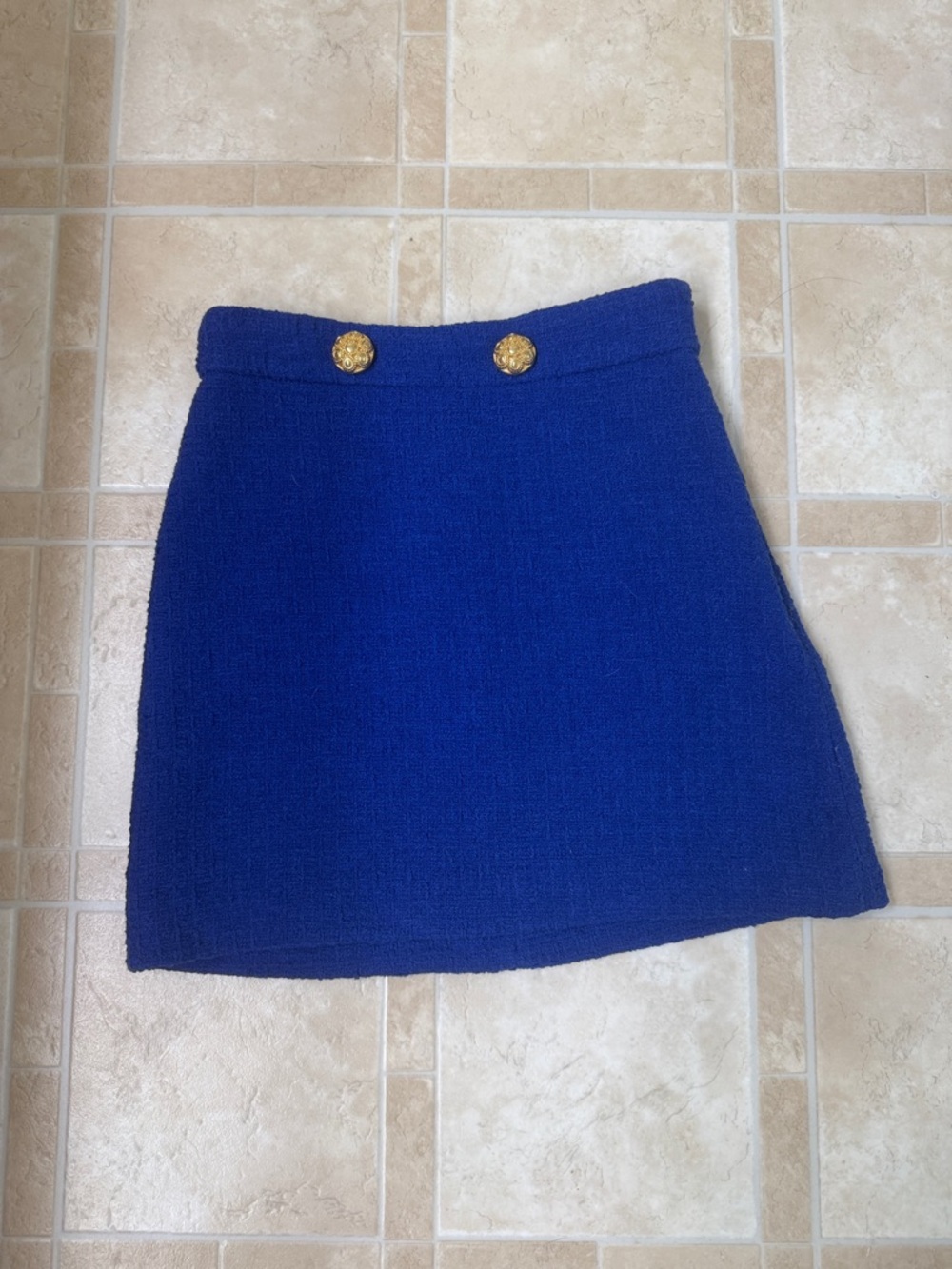 Zara Royal Blue Textured Mini Skirt with Gold Buttons
